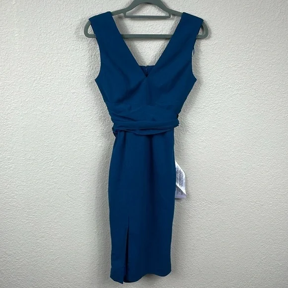 NWT Dress The Population Alessia Dress Peacock Blue Slit Flattering Sz XXS - Picture 3 of 13